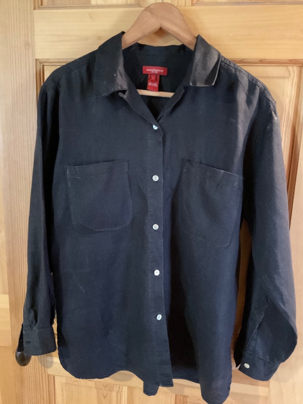 Sundance 100% Linen Button-Down Shirt - Black - 2 Front Pockets
